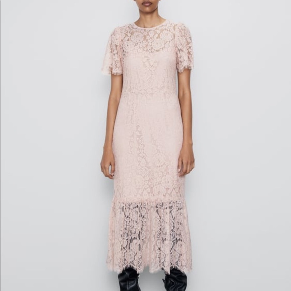 Zara Blush Pink Lace Maxi Dress